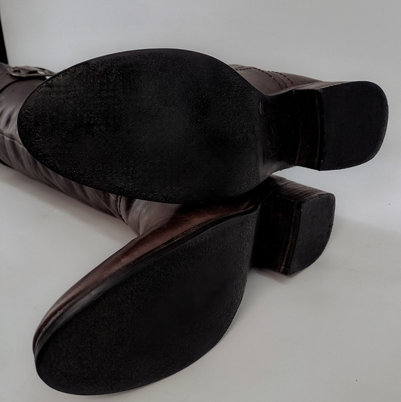 RUSTIC "Clancy" DISTRESSED REDDISH BROWN OVER KNEE BOOTS STRAPPED w BUCK… - Picture 11 of 13